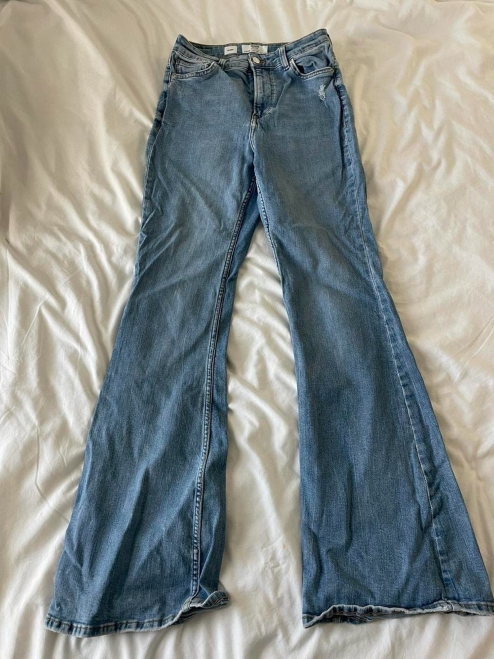 Bershka Medium Blue Flared Jeans - High-Rise Wide Leg
